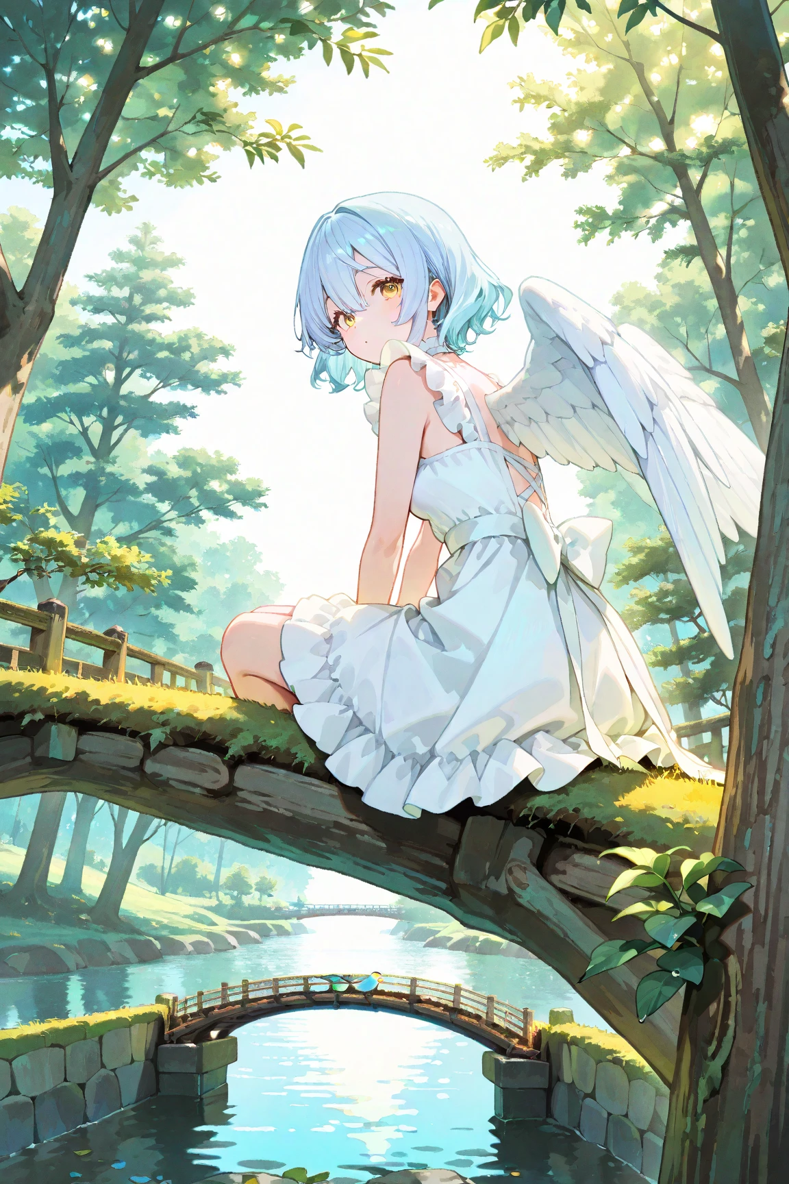 (masterpiece:1.2),best quality,perfect anatomy,extremely detailed,
BREAK
cute girl,shiny skin,light smile,solo,short hair,
lovely big eyes,cute eyes,(red eyes:1.4),(black hair:1.4),
BREAK
(white dress:1.5),clear wings,
BREAK
forest,lake,garden,
BREAK
looking at viewer,character focus,upper body,
BREAK