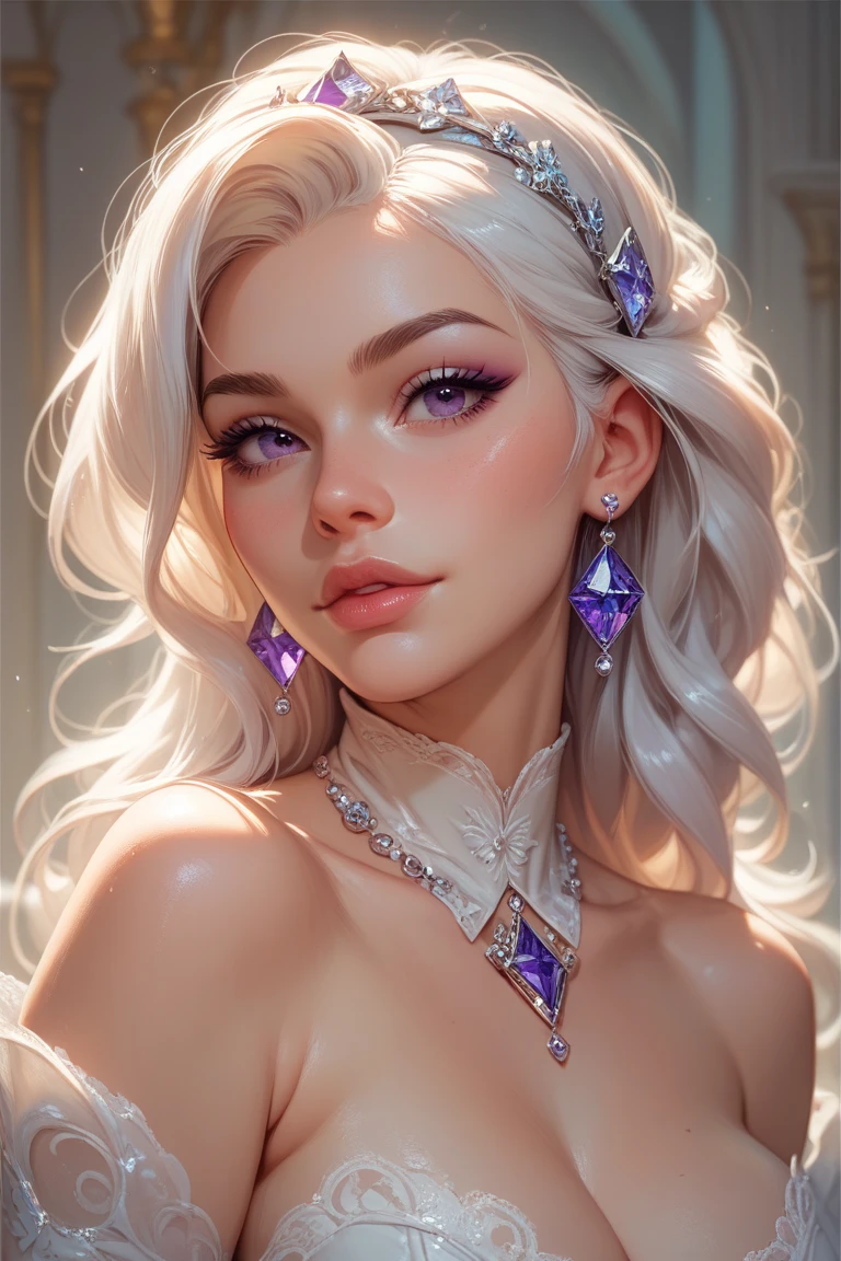 a close up of a cartoon of a woman with white hair, neoartcore and charlie bowater, :: rossdraws, rossdraws 1. 0, rossdraws portrait, charlie bowater art style, drawn in the style of artgerm, artgerm and rossdraws, digital anime illustration, detailed digital anime art, extremely detailed artgerm