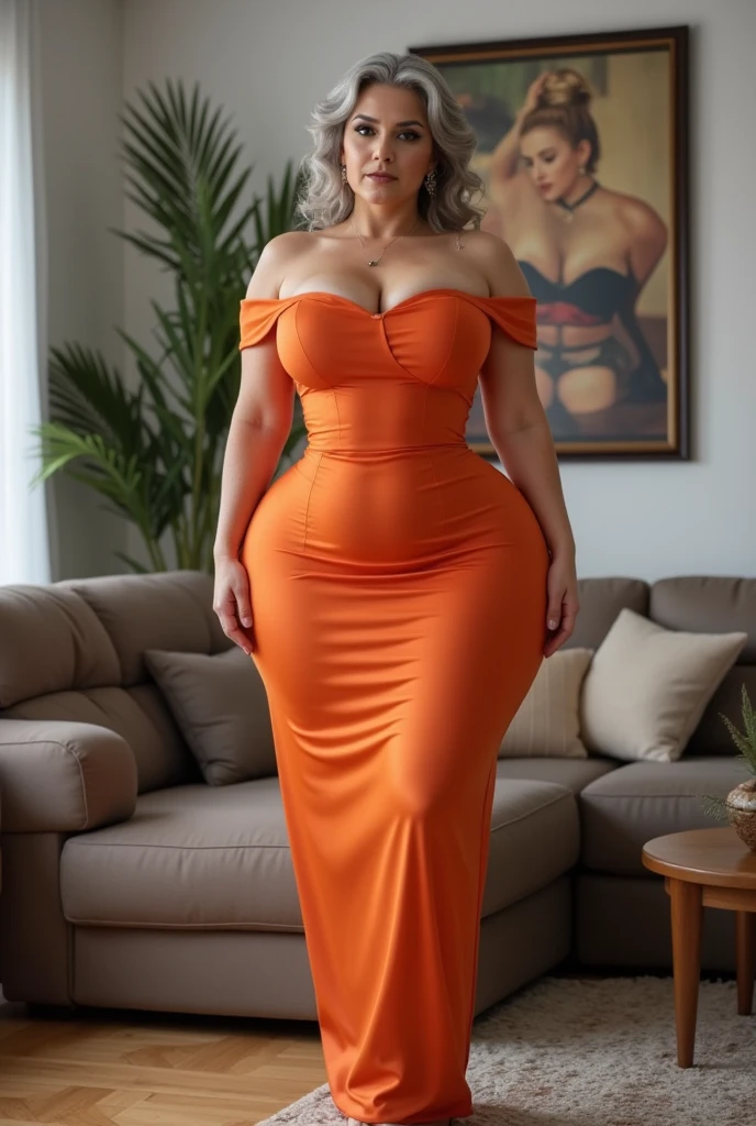 ((best quality)), ((masterpiece)), (detailed), perfect face, a woman in a yellow dress and a black hijab, thicc, she has a jiggly fat round belly, busty, thick neck, sexy dress, thick body, better known as amouranth, powerful and huge, with yellow cloths, in a dress, she is facing the camera, sie boob, curvy hourglass figure, wearing a hijab , full body, chubby cheeks, chubby face, chubby arm. Cleavage, Bbwchan