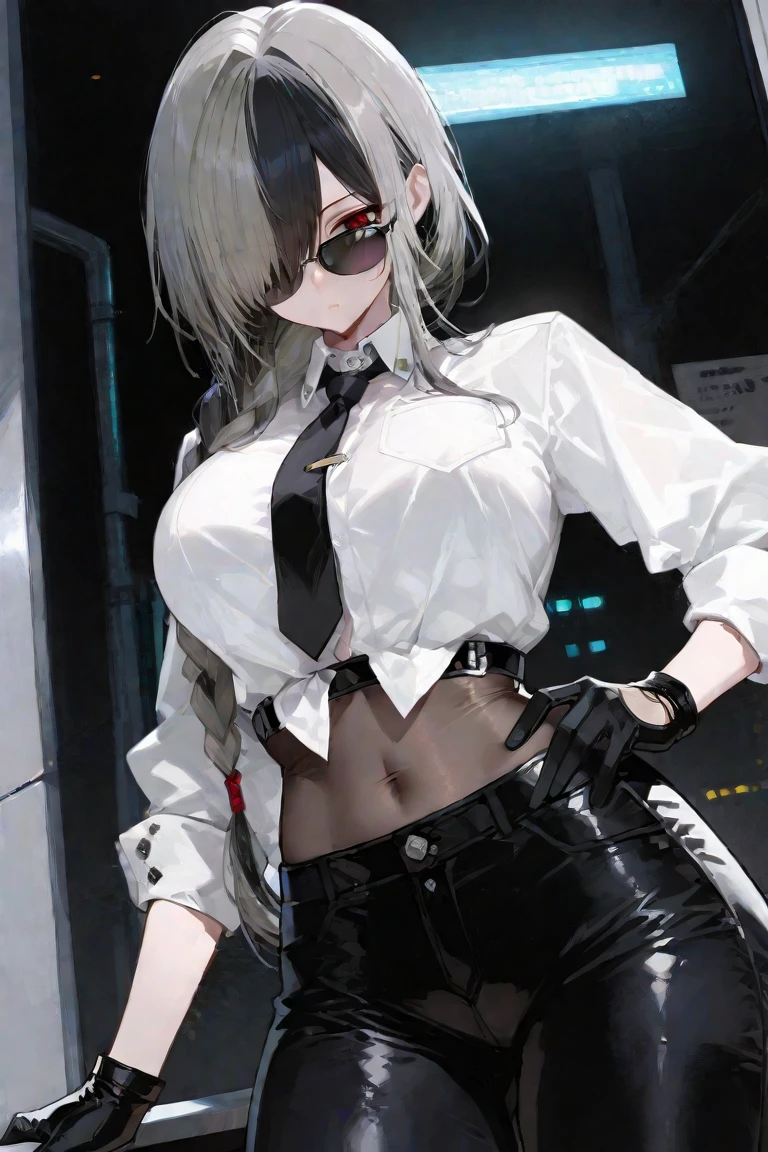 ((best quality)), ((masterpiece)), (detailed), 1 girl with white hair, Black leather jacket, Sexy,Black Silk,Cold,