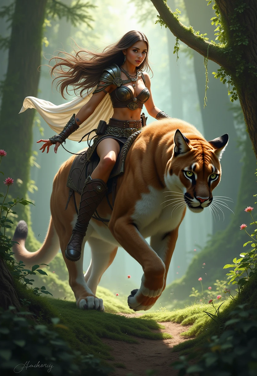   (illustration), Frazetta, (a woman on a mountain), one tiger, Frazetta a blond girl