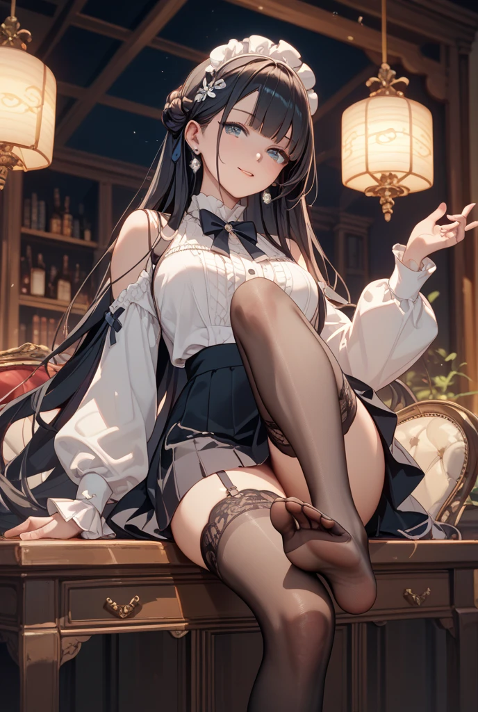 ((Finest quality)),(超A high resolution),(ultra-detailliert),(Meticulous portrayal),((best pictures)),(Finest works of art),Ultra-Precision Art,The art of astounding depiction, (1人の女性:1.5),(off shoulder shirt:1.6),stockings,Women's Boots