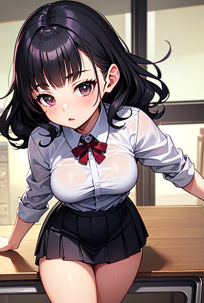 1 girl,big breasts,abdomen,
indoors,Bedroom,Are standing,cowboy shot, ((School_uniform)),choker
 