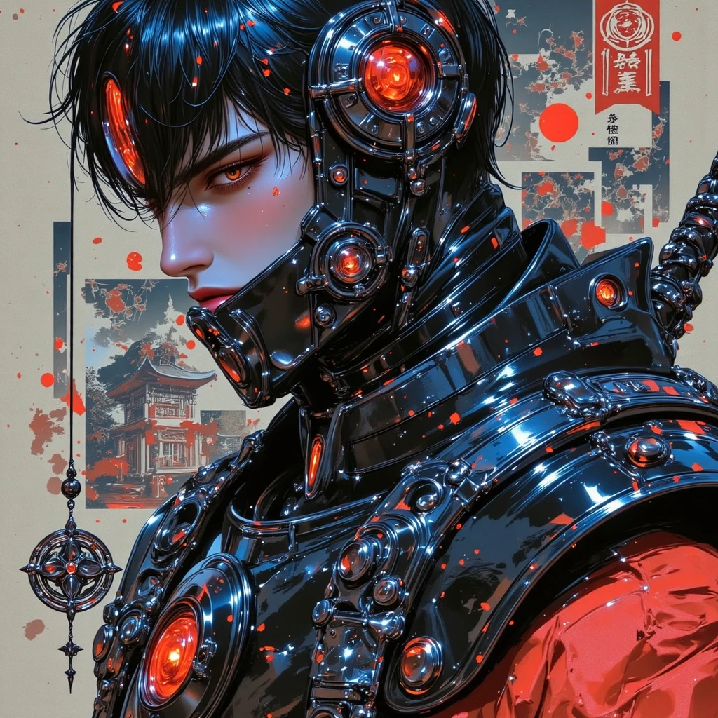 20 year old handsome manga anime vampire acid druid perfect body, sunburst red eyes, male long black hair bloodied barelyscantilyclad covered by a sheet, sitting on the bed, a bedroom set up like a operating room, in the year 2050, metal container house, bio mechanical cybernetic modest hyper realistic photo realistic amazing quality steampunk black/silver dark fantasy demonic Miki Asai macro photography hyper detailed trending on art station sharp focus studio photo intricate details highly detailed by Greg rutkowski, UHD, 32k, superhyperrealisim,"