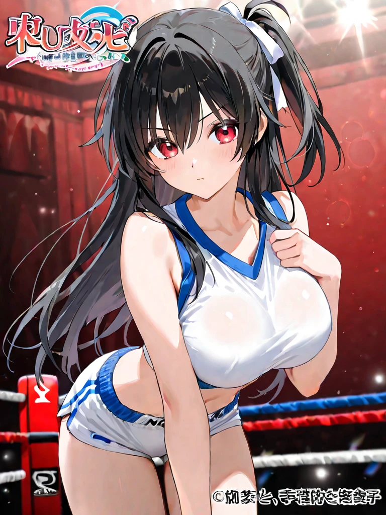 Highest quality、Very delicate and beautiful、Very delicate and beautiful、(Beautiful eyes)、Pink Eyes、I、I、、13 years old 、Japanese、、Chiquita、(armor)、(Black Hair)、((Pink leotard))、(High leg)、Tiara on head、Laughter、standing、Look forward、((Background is a wrestling ring))、