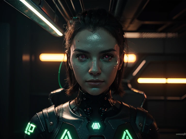 赛博朋克夜巷,体积雾+霓虹反射;超写实,Midjourney style raw,4K,24fps,180°快门,85mm中长焦,浅景深,三脚架稳态。湿漉漉地面映射红蓝霓虹,远处管道与霓虹牌形成高级散景与体积光。
主角(气质设定):绿色短发女战士,脸颊与鼻梁细致擦伤;眉骨两侧金属植入,暗绿重装装甲与碳纤维内衬;项圈装置4枚红色环形灯(柔和脉冲)。表情“冷漠、高贵、致命美感”,眼神带细微蔑视——瞳孔收紧,眼睑半垂,嘴角几乎不动;下颌线利落,头微上扬2–3°;光影干净克制,质感高阶(金属拉丝、磨损、雨痕、水珠)。
色彩/灯光:冷绿主调×霓虹红蓝对撞;侧逆光勾边,高品质微反射;降噪无闪烁,零畸变。
动作时间线(5s,丝滑ease‑in‑out):
0.0–1.0s 轻推近镜;项圈红灯由暗到亮(低幅度),呼吸极轻的冷气在颈部蒸汽化。
1.0–3.0s 战斗预备但克制:右肩微外展、身体重心前移半步;她缓慢抬下巴,目光越过镜头上方,呈“冷峻蔑视”的俯视感;装甲细节与水珠高光显现。
3.0–4.2s 眼神短暂停留并轻微眯起,环灯出现细腻心跳式脉冲;雨雾掠过装甲形成线性流痕,背景霓虹在盔甲边缘滑动反射。
4.2–5.0s 定格高贵冷美的英雄姿态:面部纹理与金属质感清晰,气场压迫但优雅;背景散景更柔,画面高级克制。
约束:无夸张表情与大幅动作、无需武器挥舞;无文字Logo与花哨特效;保持高端商业级调色与材质还原。
关键词:icy disdain, noble beauty, composed combat stance, cyberpunk, glowing red LEDs, rain mist, cinematic, ultra‑realistic