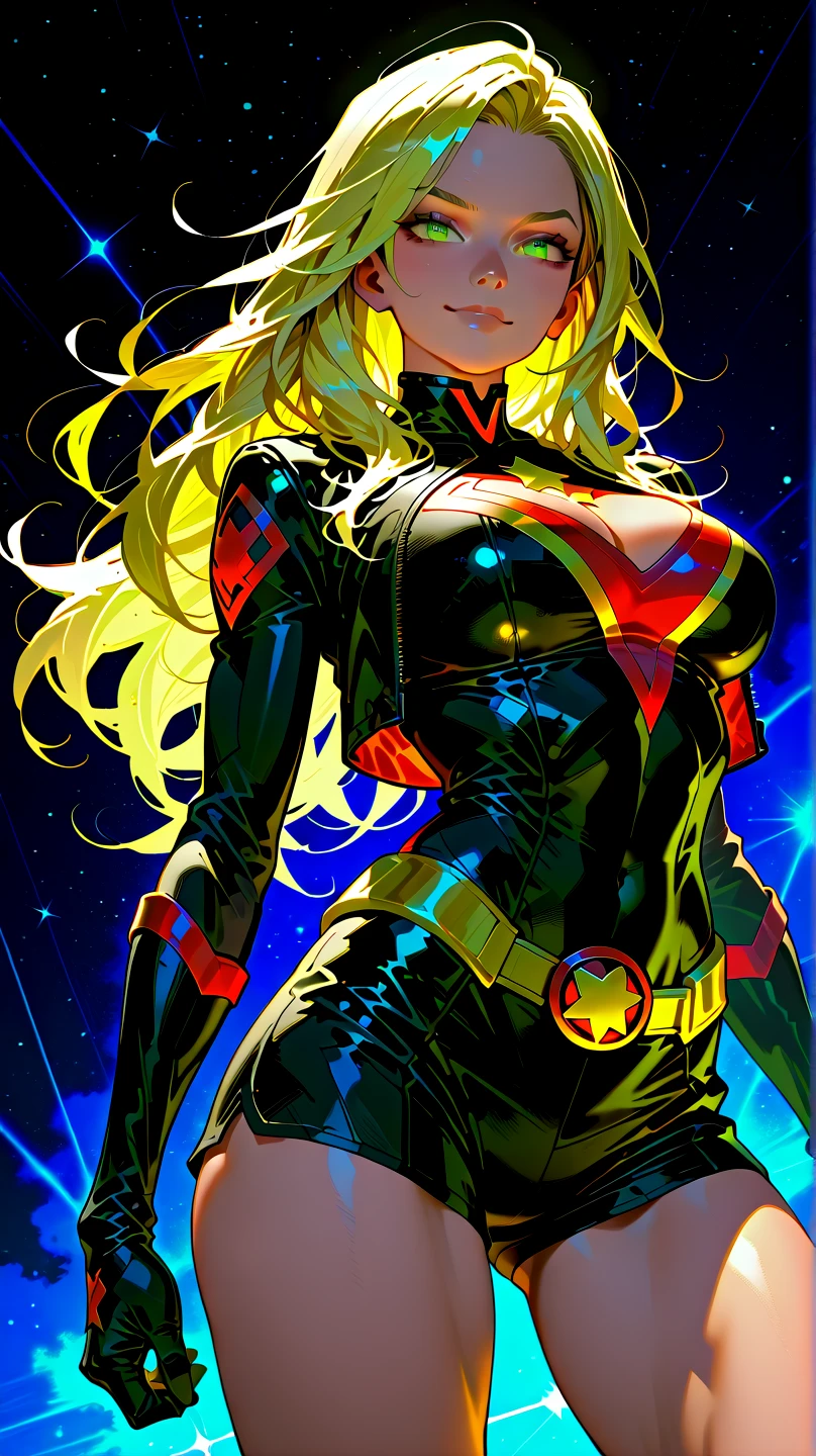 ((Best quality)), ((masterpiece)), (detailed: 1.4), Absurd, Fighter pilot Caucasian woman defined muscular body, wearing a braid, half thick naked thighs, closed mouth, only panties, muscular body parts covered by technological clothing, (((large breasts)) perfect, generous neckline, ((black, yellow and red clothing)), Germany, pastel, long blonde straight hair with moth, short underwear, garter belt, by mucha, niji --V5, close to real, best quality, almost naked, psychopathic, crazy face, sexy pose, background with a black eagle symbol of Germany, 2 pieces clothing, star designs and lightning on the arms, cyberpunk, black bra with the eagle covering the breasts, (((clothes with the colors of the flag of Germany)))), pointed shoulder pads, blue eyes without pupils, HDR (High Dynamic Range),Ray Tracing,NVIDIA RTX,Super-Resolution,Unreal 5,Subsurface Dispersion, PBR Texture, Post-processing, Anisotropic filtering, Depth of field, Maximum clarity and sharpness, Multilayer textures, Albedo and specular maps, Surface shading, Accurate simulation of light-material interaction, Perfect proportions, Octane Render, Two-tone lighting, Wide aperture, Low ISO, White balance, Rule of thirds, 8K RAW, crysisnanosuit