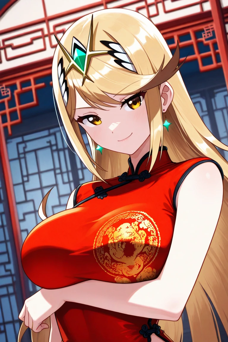 Masterpiece, absurdres, fine detail, HDR,
(dudou,dudou_embroidery:1.3),([hoodie|dudou]::0.5),
Blonde Nadia with choker and sunglasses,
(hoodie:1.2), a woman posing for a picture, smiling ,  chinese style,black,navel cutout,
 <lora:DudouHoodies:0.78> <lora:Nadia_anime:0.5>