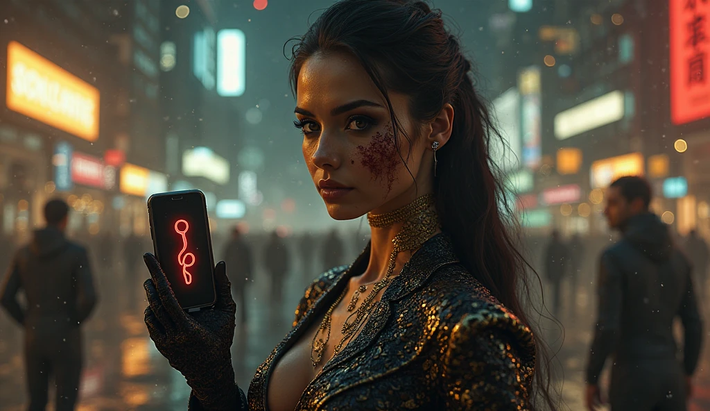 a woman in a purple dress and some men in black and purple outfits and a neon light up background, Enki Bilal, cyberpunk, cyberpunk art, (retrofuturism:1.5), 1girl, building, city, city lights, cityscape, cyberpunk, earth \(planet\), from behind, lens flare, lights, moon, neon lights, night, planet, rain, science fiction, skyscraper, space, thighhighs, underwear, (close-up shot:1.2) (asymmetrical:1.5), (alluring:1.42), (exquisitely seductive:1.34), (sublime:1.42), (fantastically epic:1.34), (masterpiece:1.45), (absurdres:1.62), (8k uhd:1.34), (4k, intricate:1.57), (realistic, photo-realistic:1.37) <lora:add_detail:1> <lora:epiCRealismHelper:1> <lora:SDXLrender_v1.0:0.5><lora:popular:0.99> <lora:tangbohu-detailmaker_v2.5:0.2> <lora:align_sd_lora:0.5> <lora:Tallia_F:0.6>