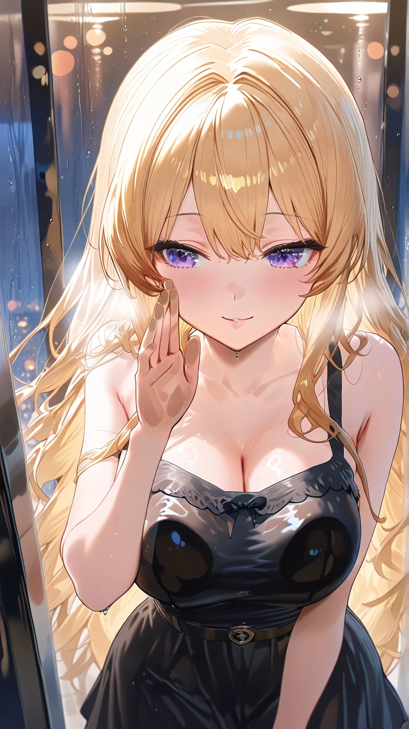 (best quality,4K,8k,high resolution,masterpiece:1.2),super detailed,(actual,realistically,realistically:1.37), Ultra high definition face, Woman posing for photo, ((glossy lip)), attractive girl, jaw-dropping beauty, medium breasts, Thin waist and thick hips, hourglass figure, rosy cheeks, blonde and pink mesh hair, Alluring with a smile, Bokeh, Dynamic Angle, (((Leaning forward:1.2))), close arms, Close-up face:1.5, whole body, From below:1.2, (Correct Anatomy:1.6, Ideal body proportions, The right move:1.5, Small hands), in the party room, midjourney