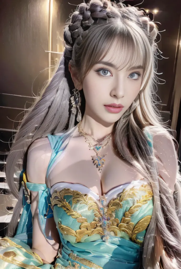 Ultra-detailed complex 3D rendering of faces、(masterpiece、top-quality、octan render、)、Glamour shot full body image、Very beautiful young elf、 cleavage of the breast、(highlydetailed skin:1.2)、(Pubic hair shows through:1.1)、(((Blue and Gold Micro Bikini:1.95))))。、8K、((Very soft breasts))、((noticeable large pink areola))、Beautiful woman with big buttocks full soft breasts and white skin、1 persons、Long braided hair、huge-breasted、dynamic ungle,((Jewel magic wand with details in hand)) 、hyper realistic photography、(((a blond)))、futuristic city backdrop、face muscles、(((Detailed and ornate diamond crown))))、In the style of Marvel Comics、 ArtStation Trends, Clear focus, intricate detailes, ighly detailed, Detailed green eyes, foco nítido, a digital rendering, proffesional、abdominals、glowy skin、sexypose、Golden tattoos all over the body、Silver pattern all over the body、Silver glitter skin、Golden lame skin、Mansuji、s ass、(Jewel the whole body)、It has silver scales)、a blond、Seductive look、Detailed and beautiful white teeth、