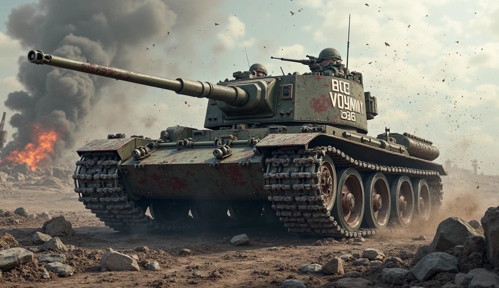 realistic PanzerFaus4/Tiger tank\(Furry\(movie\),((glowing red)), (red electric glow)\), at night, (beautiful red fire from the wheel track behind German tiger tank modified with a super car spoiler), ((shallow depth-of-field)), (bokeh), (lens flare), sharp focus,,((dynamic angle)),award