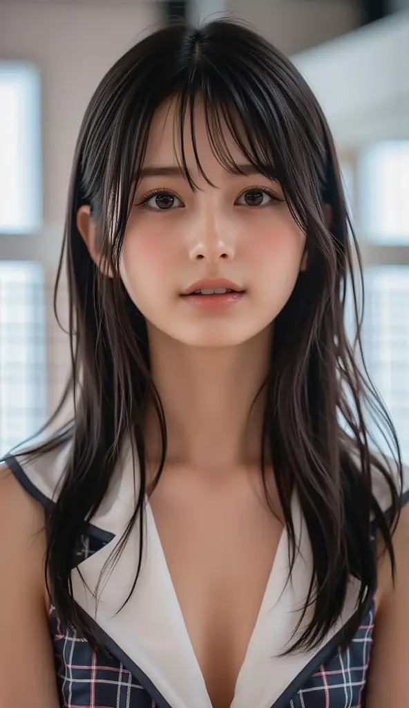 Top Quality, Masterpiece, Ultra High Definition, (Photorealistic: 1.4), Raw Photo, 1 Girl, Black Hair, Glossy Skin, WET BODY, Dramatic Lighting, Full Body,, Black Bikini, Big