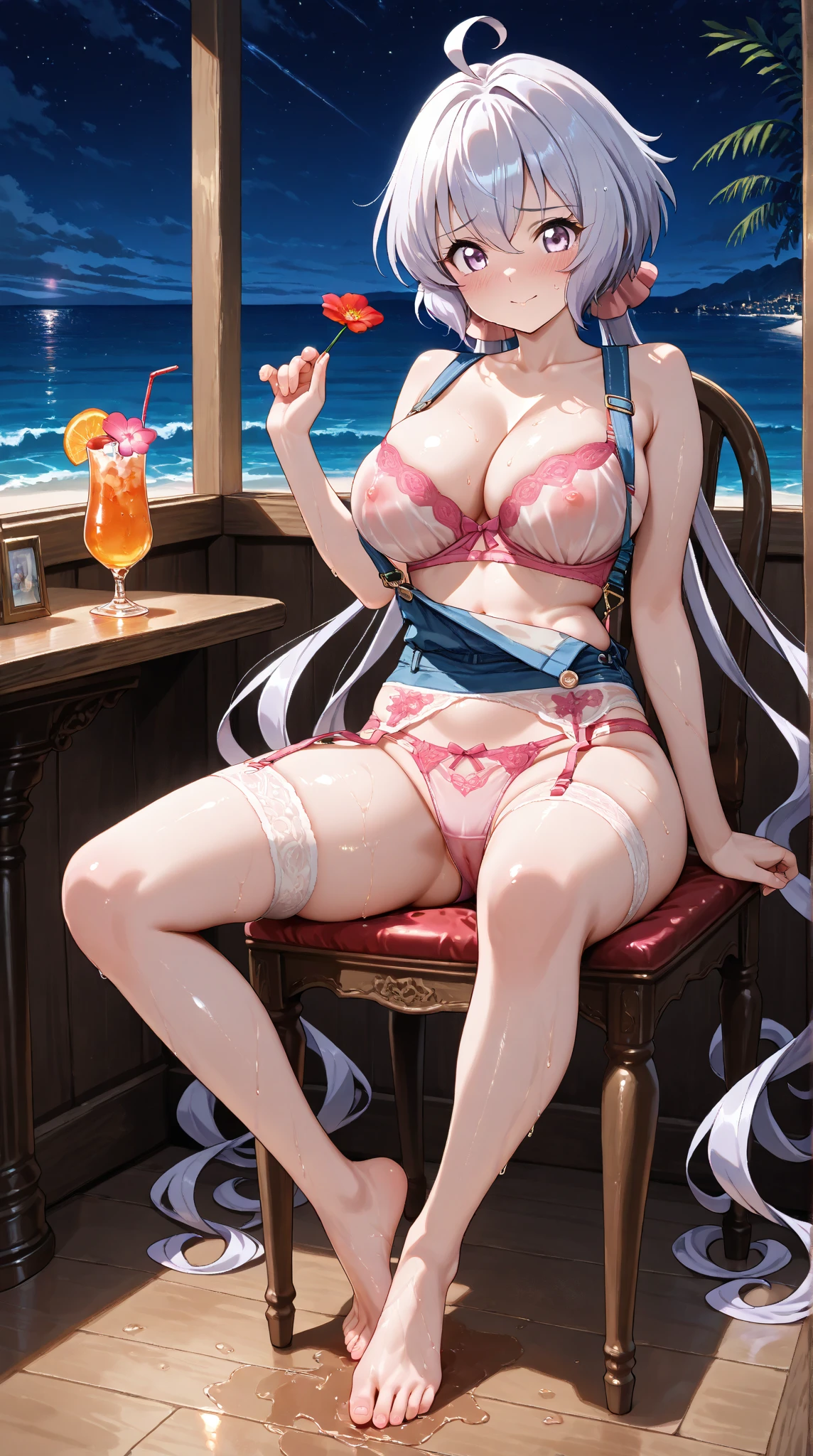 masterpiece、Highest quality、Highest quality, (Long, slender legs, shoes:1.2), (squat, Spread your legs), 1 girl, (smile、Open your mouth大笑い:1.2), Cute eyes, (Detailed face:1.3)、Open your mouth, The whole face turns red, alone, Oversized breasts, Big and ample breasts, (Straight bangs, Blonde Bob Cut), (White maid outfit:1.2)、(Nipples、Ultra-micro bikini that only covers the bust digs into the skin:1.2)、Side bust、Underbust、belly button、Walking through the mansion&#39;corridor、Browsing Caution、shoes下