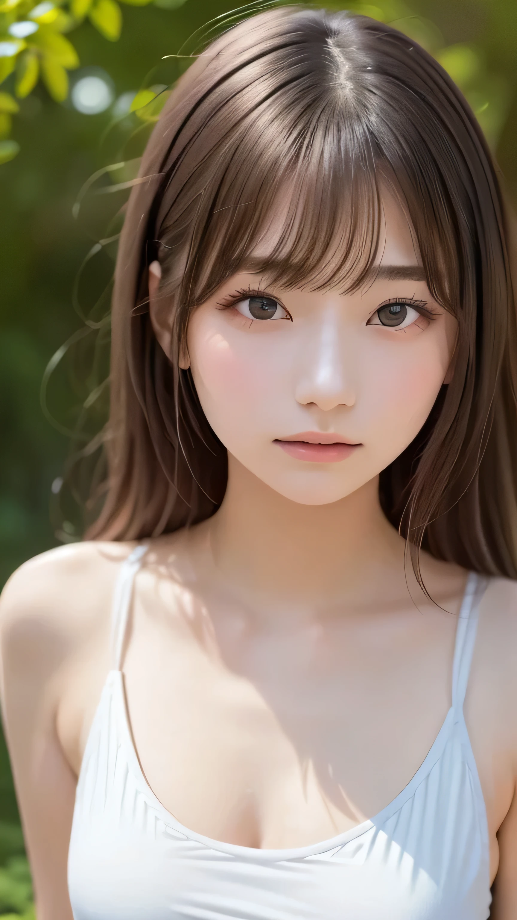 Low Leg, Low rise, albino, (((Realistic images))), Translucent white skin, White camisole, ((girl, Upper body angle)), the skin is transparent, Make the expression more realistic, thin, Soft and smooth white hair, Highlight wrinkles in clothing, Highest quality, High resolution, Extremely detailed 8K, (Ultra HD, Very detailed, Very detailed, Very Realistic, Ultra-realistic, Realistic), One Girl, One thumb, View 4 books, The underwear you are wearing is very soft and pleasant to the touch...., Stagnation, beautiful girl with a slim body, Waist-length white hair, Gray Eye Room, Chic monochrome room, Foliage plant,one girl, (18 years old:1.4),(Very Young Face), (japan Person famous idol), face, cute face, ash gray hair:1.5,(Enhances the beauty of skin texture:1.1),((Extremely precise and accurate anatomy:1.0)),Kind eyes,Graceful pose,(Beauty of form:1.4) Golden ratio, big eye,(nature's providence:1.4),(anatomically feminine body shape:1.4),