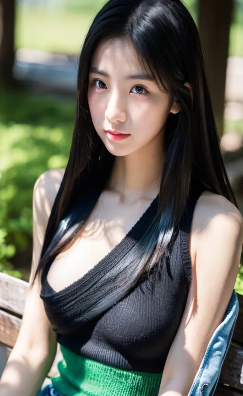 Hinata Hyuga (character in Naruto), topless, medium breasts, big white eyes, long straight black hair, bangs, pantyhose, plaid, plaid skirt, outdoor rest, city, rest scene performer , rest (function: 1.2), highest quality, high resolution, unity 8k wallpaper, (image: 0.8), (detailed and beautiful eyes: 1.6), highly detailed faces, perfect bright lighting, highly detailed beautiful CG, (perfect hands, perfect anatomy),