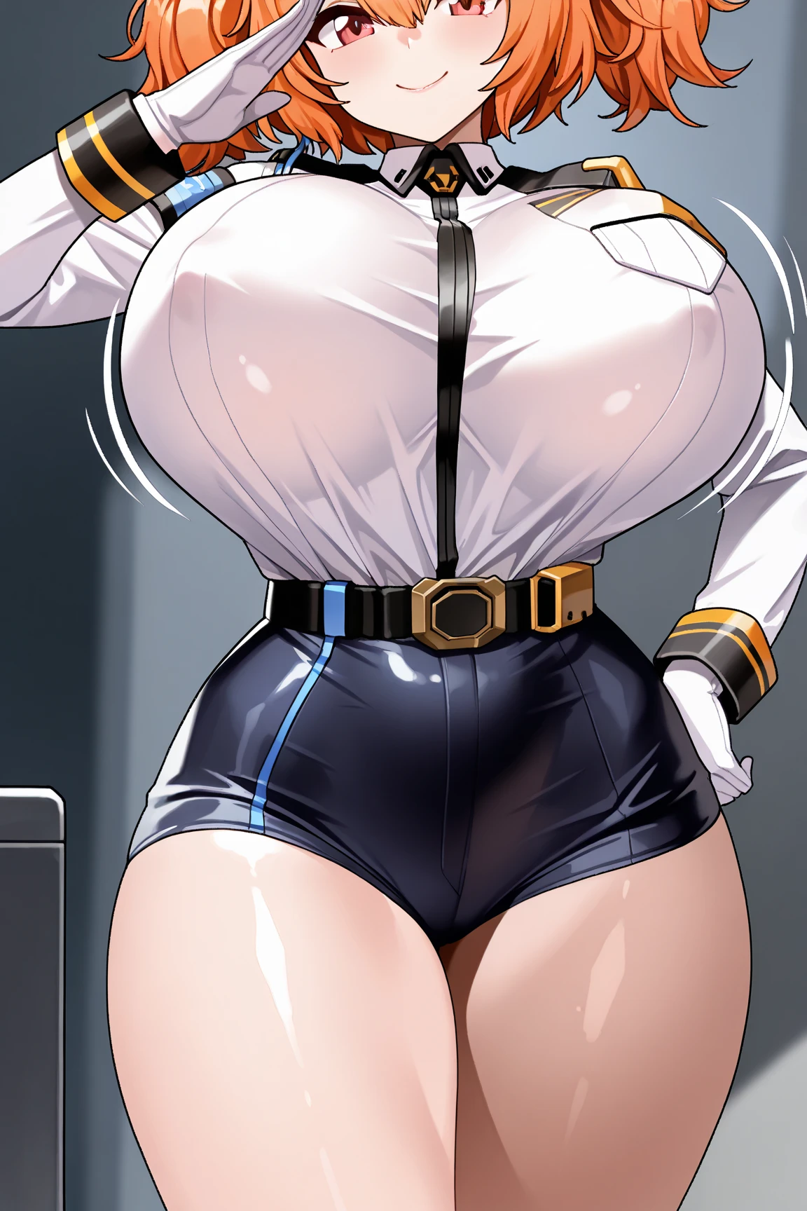Military woman, navy uniform, curvy, athletic body 