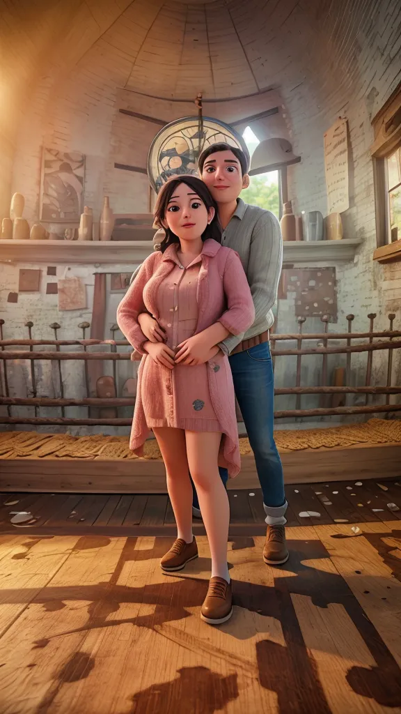 um lindo casal tirando uma foto juntos enfrente a uma fonte do amor