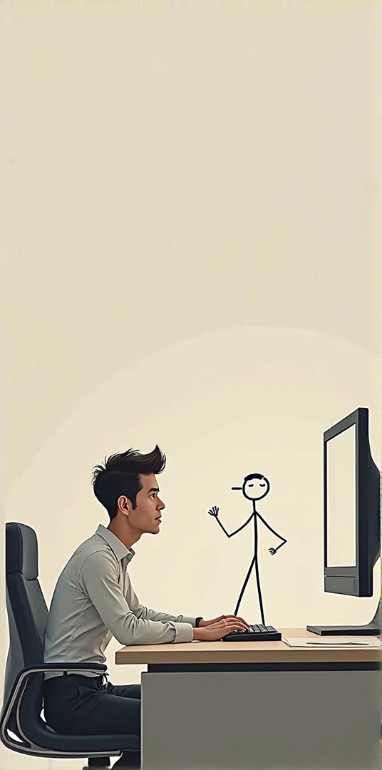 stick figure computer screen with email from woman, signature “Regards”, man staring at it too long