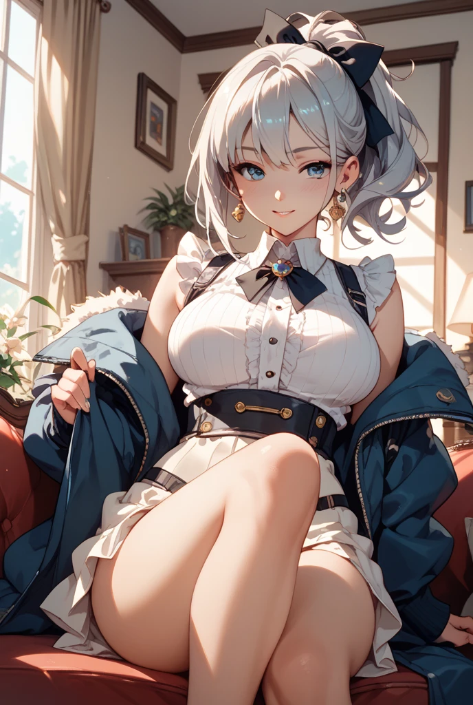 (masterpiece, best quality), 1girl, Platinum Gray Pinned-Back Curls with Gem Hair Clip, big breasts, <lora:PerfectFeet:0.8> perfect feet, toenails