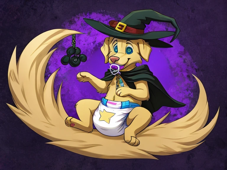 deer, solo, young, cub, chibi, (blue eyes), ((large witch hat)), (((brown hat))), ((nude)), (blonde hair), (short hair), short deer tail. ((light brown body)), (short brown antlers), short snout, ((canine penis)), ((knot)), balls, standing, dynamic pose, ((magical background)), Very good figure, best quality, highres, 16k, Natural soft light, Tyndall effect, Advanced film lighting, Unreal Engine5, Extremely realistic, A high resolution, perfect masterpiece, high quality, high resolution