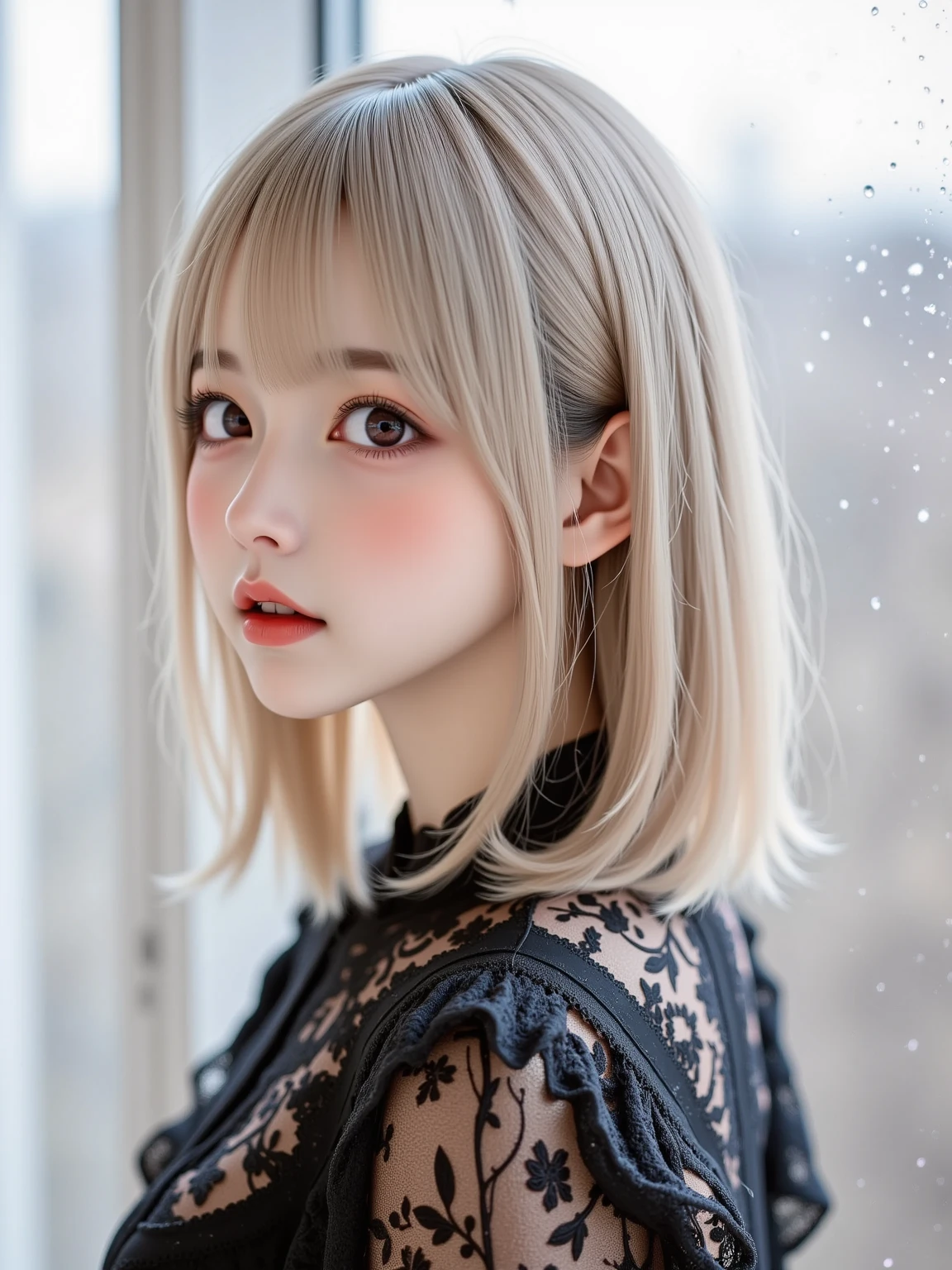 Shortcuts、Soft and fluffy、ephemeral、Starry Sky、Night view、whole body、Beautiful Hair、White skin、girl、universe, streaked hair, white hair, medium hair, mole under eye, heart-shaped pupils, chiaroscuro, cinematic lighting, sparkle, Surrealism, UHD, high details, best quality, masterpiece
