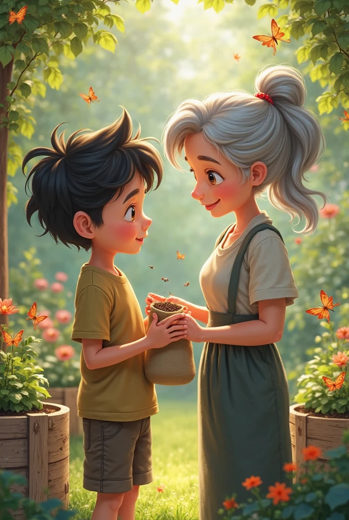 A boy with his grandmother in jungle