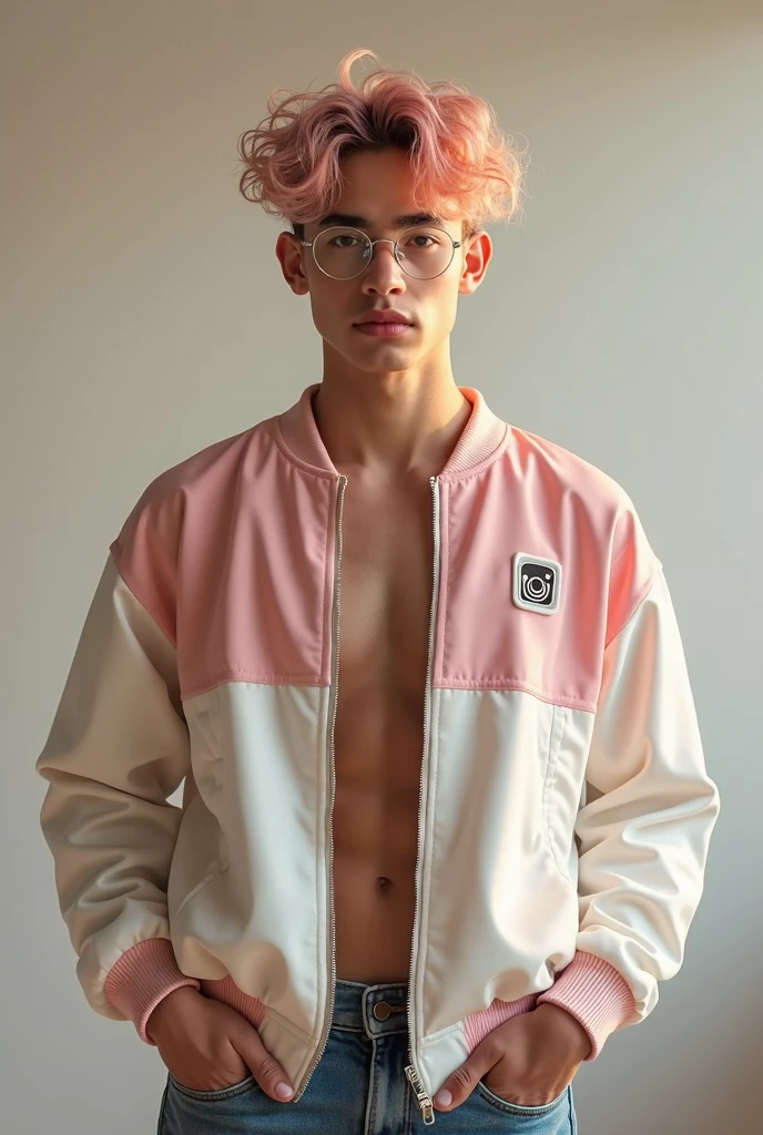 Men, pink short hair, winter, portrait, hair chest, happy