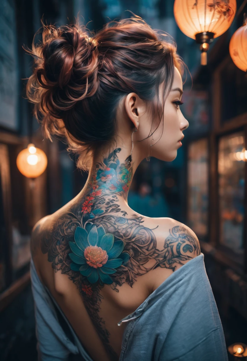 (style of richard deacon), formal wear android,1girl,a beautiful girl in a colourful dress with colourful intricate tattoos surrounded by colourful patterns,(Luminous burning hair:1.2), realistic fantasy, extremely detailed and beautiful , 8 k resolution,