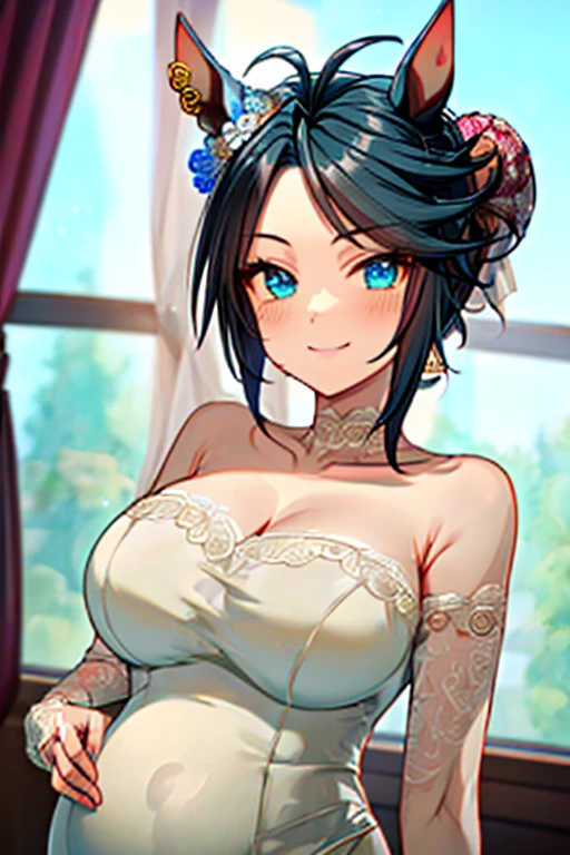 perfect body, sensual cleavage, medium breasts, white dress,sexy wedding dress, Ultra HD, 4k image, character close-up camera, best image quality, artistic press, 超高分辨率, (fidelity: 1.4), photoreal, 1 bride, light green globe eyes, eyelashes, beautiful pupil, shadows, slight blush, delicate facial features, reasonable facial features, bare shoulders exposed, waist exposed