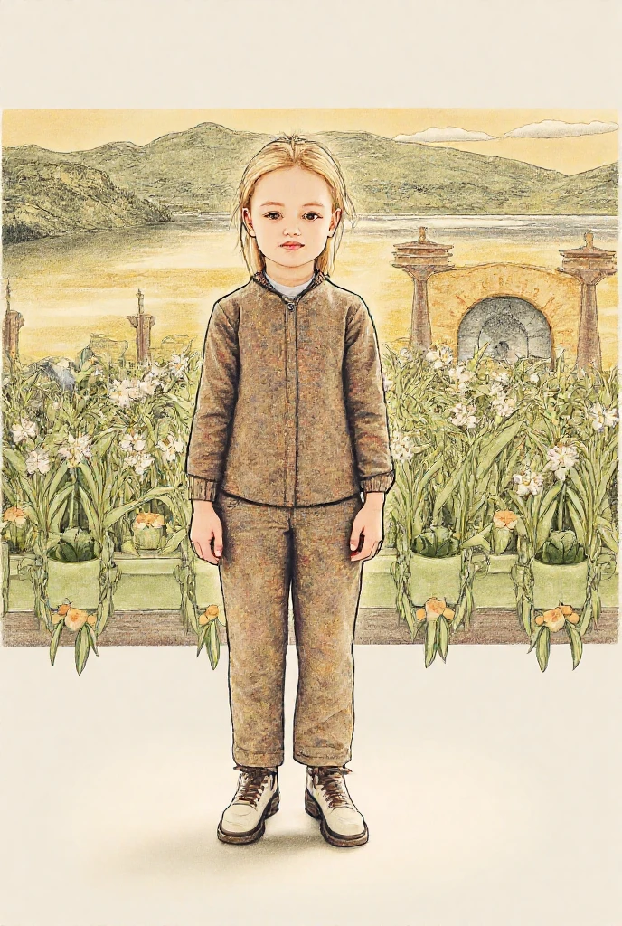 Illustration of a male boy, looking at the camera, olhos castanhos escuro, cabelos castanhos claros, camisa branca, blue jumpsuit, caricatura, desenho de arte de linha, 1600s, Alexandre Dumas:1.4, Richelieu, french forest_Fundo:1.2, Desenho animado estilo UPA:1.8, minimalista, vaqueiro_tomada, (desenho com tinta fina:1.4), (pastries:1.4)