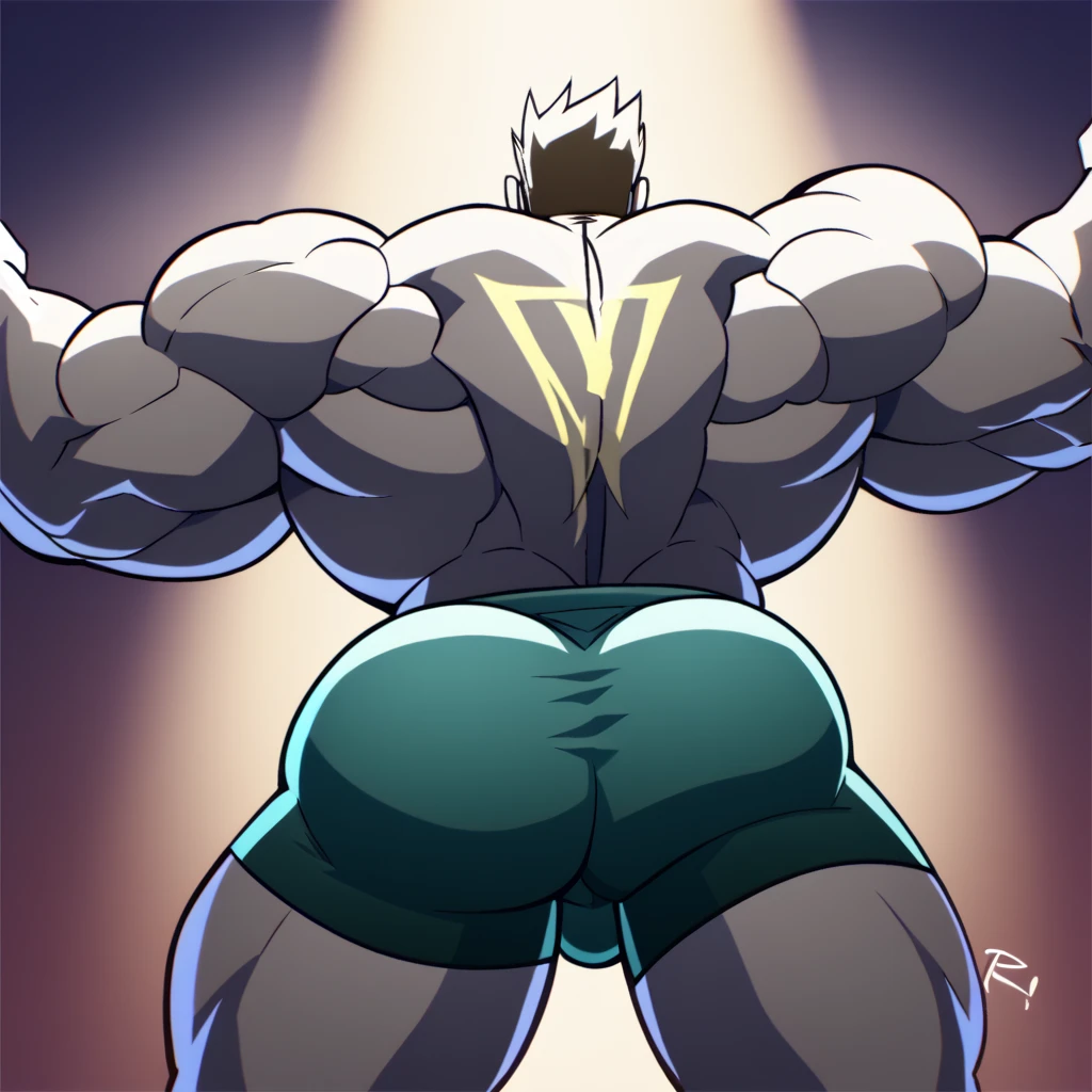 adult male, machoke, nude, dat ass, bubble butt, looking at viewer, looking back at viewer, smirk, arrogant expression, smug, muscular male, seductive, seductive pose,
