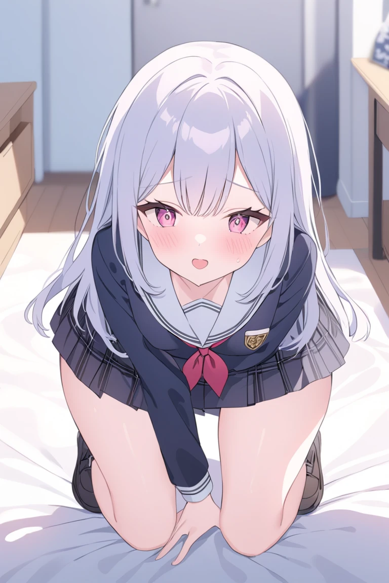 POV Fuselage Grab, ((SEX)), Lying, 1girl in, moaning, (is crying), (Spread legs), 双臂在头后,(((penis;into pussy:blood stained))), ((wearing sailor suit:1.6))、((pov hand:Grabbing the waist)),(pnkserafuku),(torso grab),(waist grab),(silver hair), (two side up), (curly hair), (hair between eyes), (ribbon head), (purple eyes), (large full breasts:1.3),(thighs thighs thighs thighs:1.1), Large breasts, (round breast),