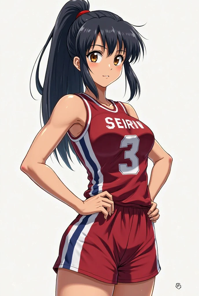masterpiece, best quality, highres, depth of field, smiling, looking at viewer, 1girl, long hair, volleyball uniform, tall, indoor stadium, pureerosface_v1,  ulzzang-6500, holding a volleyball,