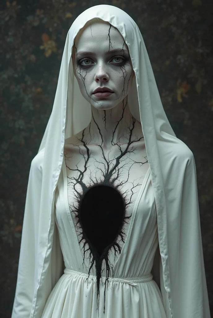 Close-up of a woman ((covered in thorns on her naked body,)) black and white photography.