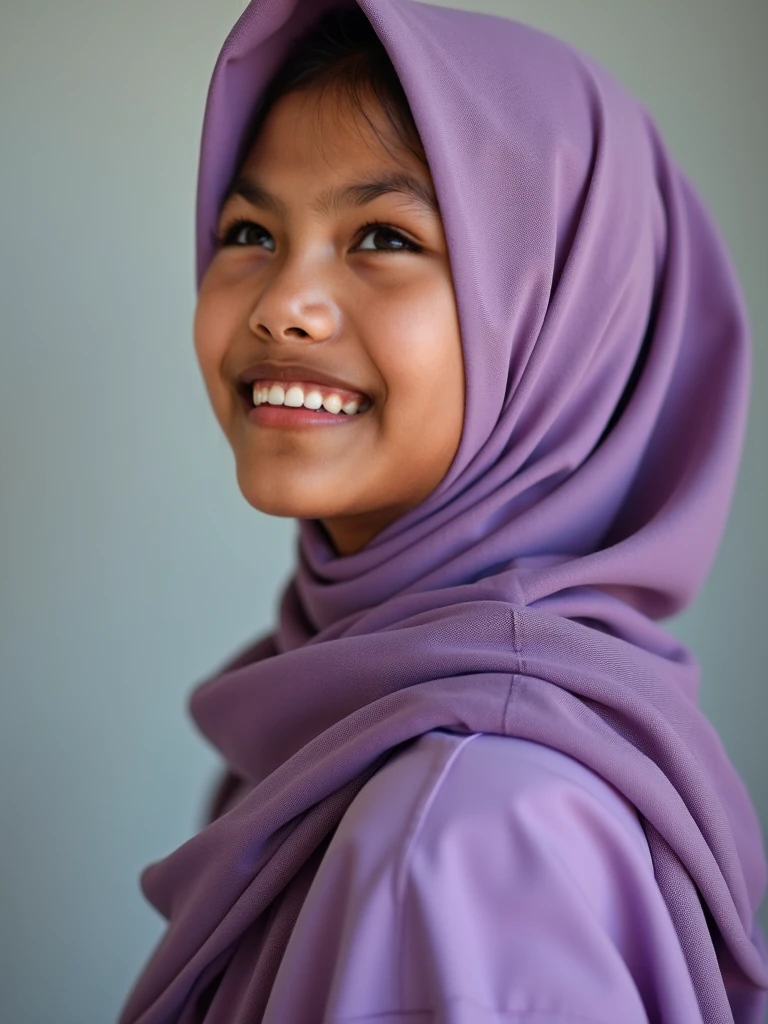 Best quality, masterpiece, ultra high resolution (photorealistic: 1.4), raw photo, 1 girl, European girl, caucasian girl, cute and adorable girl, teenage girl, wearing black hijab, baggy white t-shirt , grey shorts, ((black socks)), in her livingroom, laughing, full body view, Sitting、Legs crossed