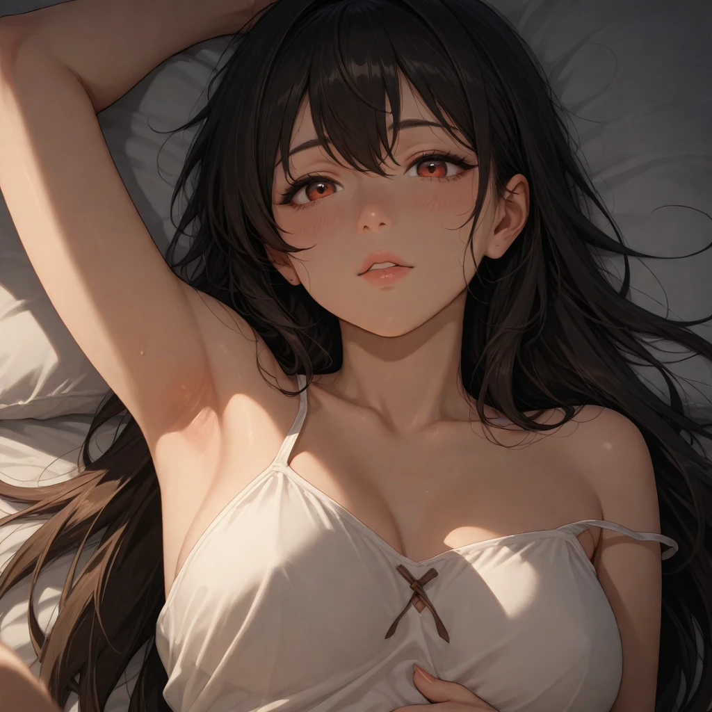 high picture quality、11Age、beautifulgirl、Small breasts、Bra、Panties、Delicate underwear、Sleeping in bed、from above view、Crying、Wrinkles between the eyebrows、Glaring、Both arms are raised up、face surprised、Semen on the face、Semen in the chest、Semen in the belly、Open legs、slender body shape、Small butt