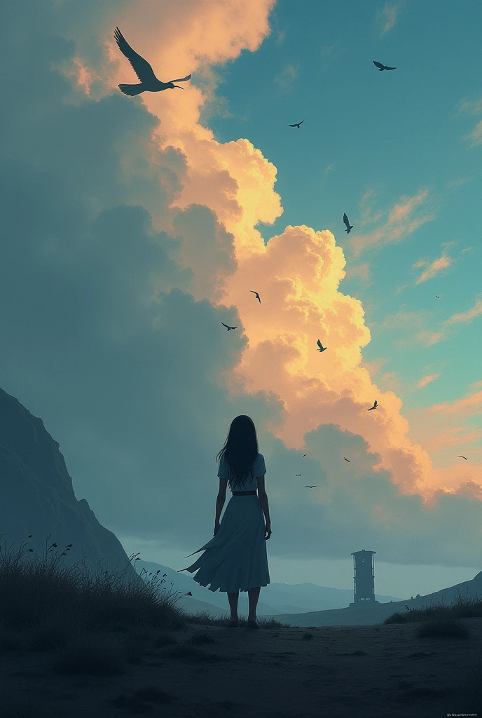 araffe woman standing on a mountain top with a long white dress, atey ghailan 8 k, makoto shinkai cyril rolando, artgerm and atey ghailan, inspired by Atey Ghailan, in style of atey ghailan, dawn cgsociety, concept art | rhads, emotional concept art, by Atey Ghailan