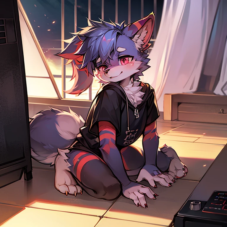 (Bright environment: 0.8), masterpiece, high quality, digital painting \ (artwork), by Dagasi, Yupa, Kiyosan, (human, fluffy fur, character focus: 1.1), human male wolf, short hair, portrait, bright eyes, panorama, character focus. (detailed background: 0.7), solo, furry, furry male, male focus, human, (full body fur, a fluffy tail, dark gray fur, red eyes, dark gray hair: 1.2), (long canids, wolves: 1.2), (inside, daytime, inside the house, sitting on the sofa: 1.1) (genitals, erections, testicles, naked) (masturbating with hands: 1.1) (anatomically correct: 1.1) (slightly shy)