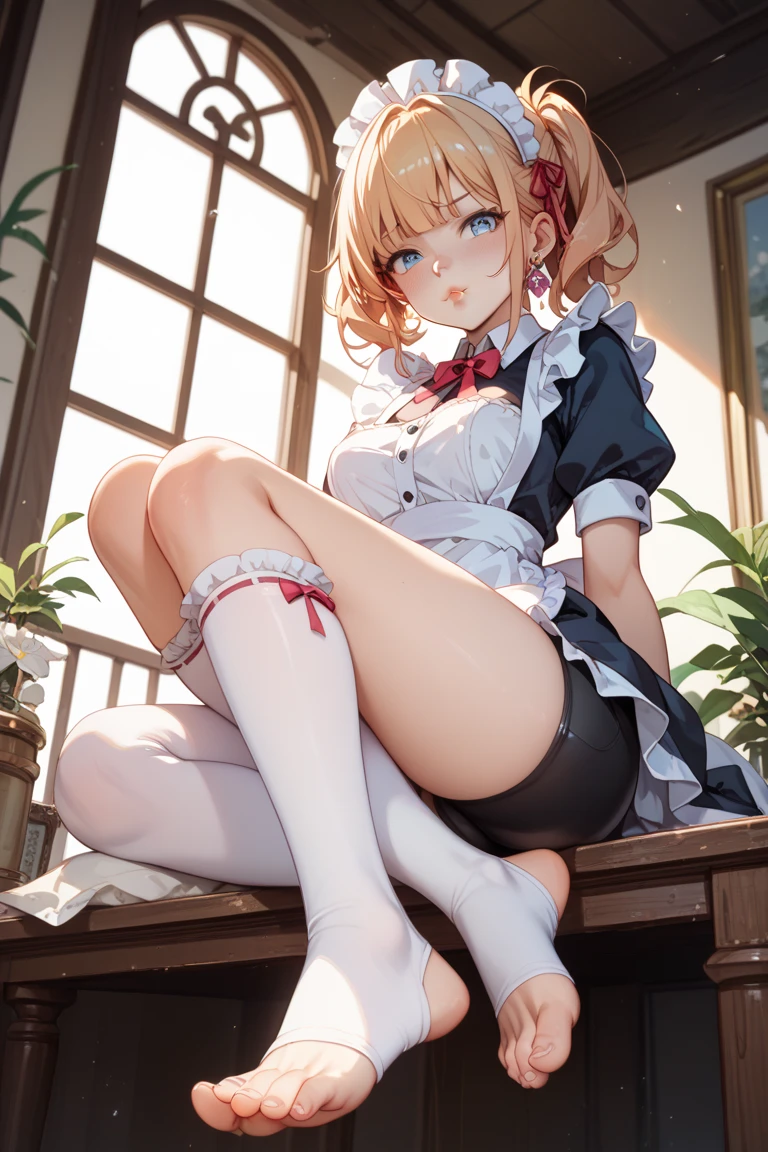 (perky chest:1.2), (pointed chest:1.2),(((Black Tunic:1.3))),(((cakes and bread in the basket),Cute and beautiful girl,Cute round face,Cute smile,with blush cheeks,Red Lip,a girl 22 years old, nsfw:1.2, beautiful body:1.3), shinny skin, BREAK, ((alice in the wonderland:1.3, cute, kawaii, lovely, funny, a girl falling down from sky:1.3, girl flying in sky:1.2, girl floating in air:1.3, rolling upskirt by wind:1.5, (with sparkling eyes and a contagious smile),open mouth, Looking at Viewer, surprised, putting hands on crotch over the skirts:1.35)), BREAK, ((floating things as follows:1.3, PlayingCards, Trump, tea cup, tea pot, tea spoons, pocket watch:1.3, lip sticks, candies:1.2, cookies, jam bottles, classical door_keys)), ((long purply_Blue dress :1.5, wearing long flaired skirt:1.3, the skirt is blowing:1.3, cute White Apron, black stockingedium long platinum-blonde hair:1.2, twin tail hair:1.6, tied hair with a large ribbon), (Blue eyes, bright pupils with highlights, detailed eyes), (lying down on your back:0.7, spreading legs with rising up straight:0.7), sexy posture, fantastic colorful art, (fantasy art:1.2, wondered images), ((correct anatomy:1.5, perfect anatomy:1.3, correct hand, small foot:1.2)),