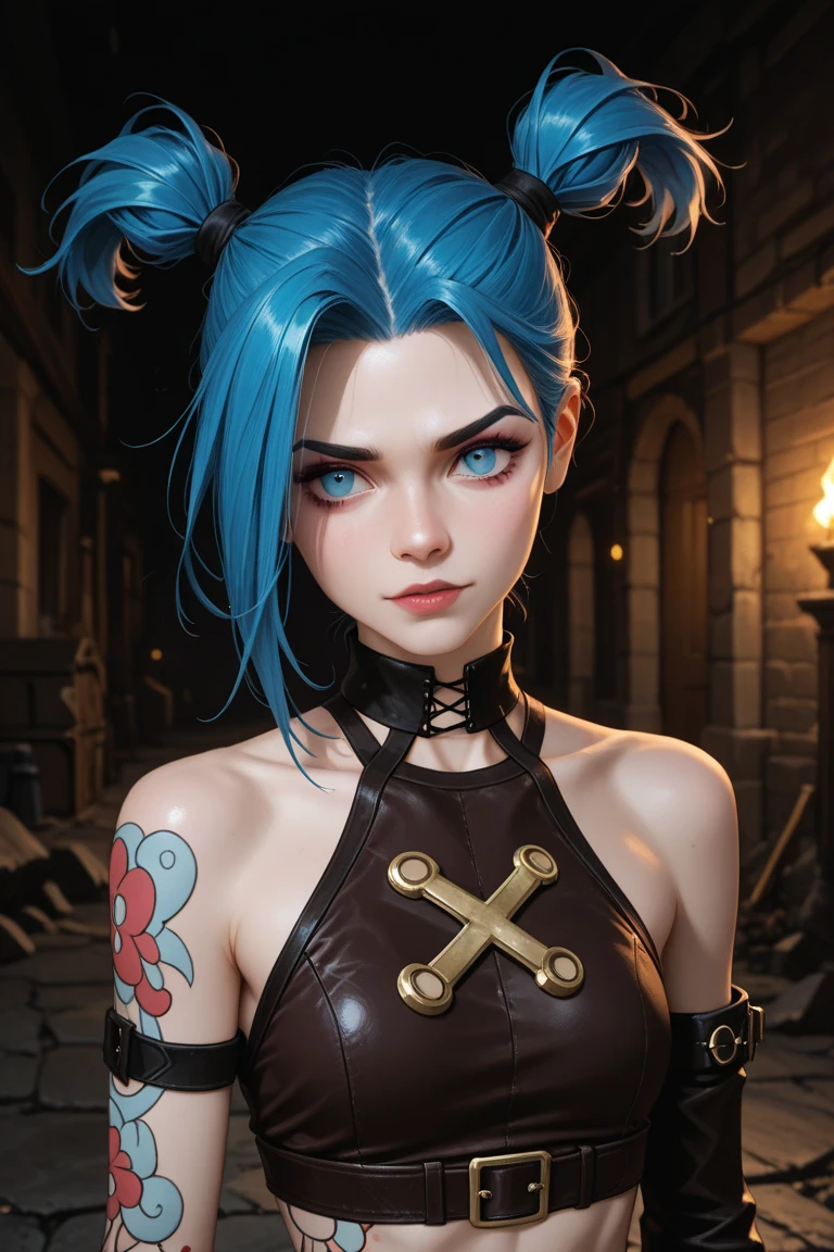 Jinx from Arcane in a sexy and seductive pose, lasts