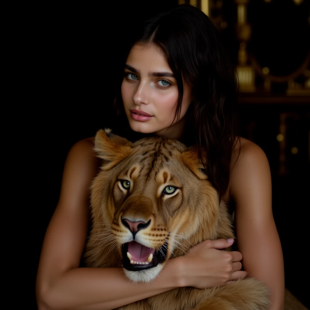Beaty girl and lion