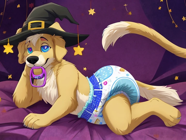 deer, solo, young, cub, chibi, (blue eyes), ((large witch hat)), ((brown hat)), ((brown cloak)), (blonde hair), (short hair), short deer tail. ((light brown body)), (short brown antlers), short snout, (((canine penis))), ((knot)), balls, cum, ((penile masturbation)), (moaning). sitting on bed, inside bedroom, window, bed, decorations, desk, Very good figure, extremely detailed, cinematic lighting, volume lighting, masterpiece, best quality