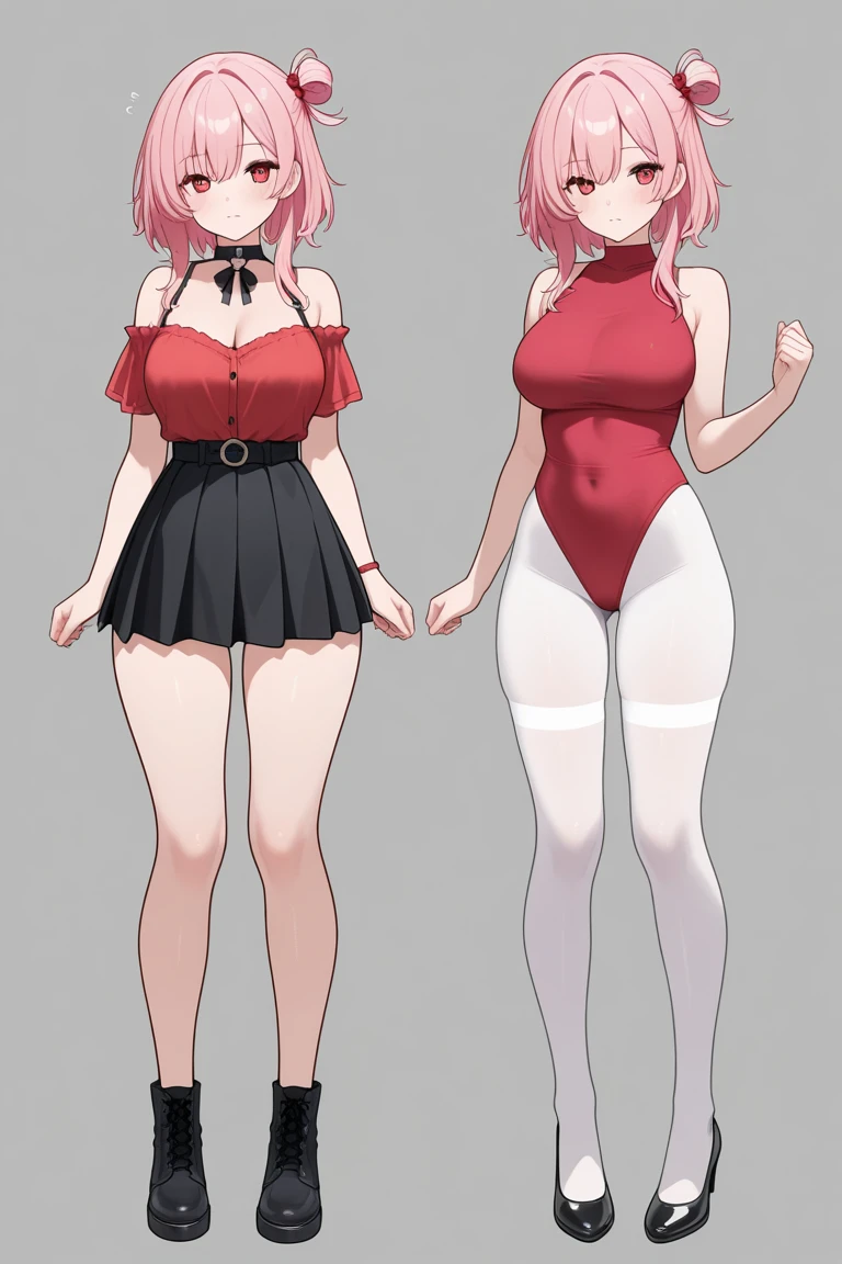 ((best quality)), ((masterpiece)), (detailed), 1girl, off-shoulder sweater, NSFW, small breasts, prominent collarbones, skinny arms, flat stomach, visible hip bones, ponytail, thick ponytail, heavy ponytail, red and white clothing, full body, whole body, body, NSFW, full body, whole body, head-to-toe NSFW