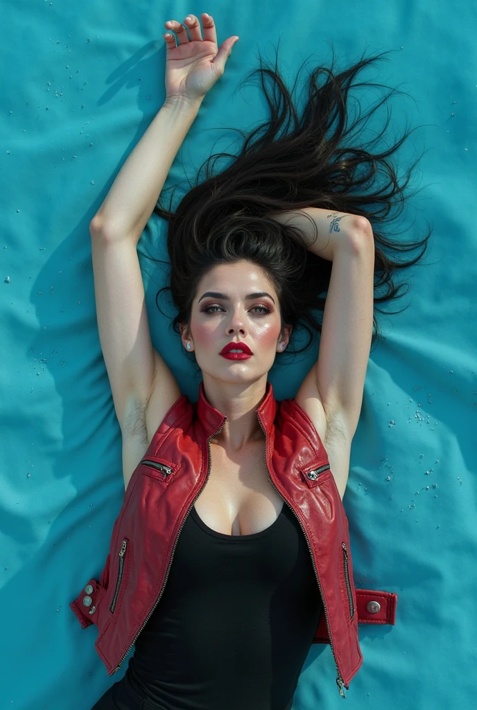 a hot woman, red lips, super fine face, black hair, red bra, sweaty body, skinny body, kissing, lesbian art, hot, sexy sex, smooth armpits (((no armpit hairs))), Adriana Lima, oily body