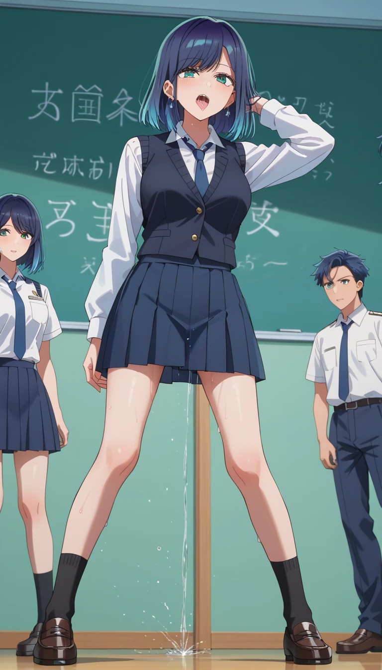 1 girl, anatomically correct, short black hair, beautiful blue eyes, ashamed , extremely ashamed, embarrassed, sad, sad expression, extremely embarrassed, sad, Japanese schoolgirl outfit, flashing her breasts, flashing her tits, lifting her shirt, small breasts, naked breasts, wide hips, juicy thighs, embarrassed expression, shy expression, ashamed, looking away, looking away from the viewer, looking towards her left, her head lowered, lowering her head towards her left, ashamed expression, surrounded by classmates, classmates in the background, classmates standing behind her, classmates taking pictures of her, many classmates in the background, classmates behind her, classmates in the background, classmates looking at her, classmates standing, classmates bullying her, classmates filming her, school background, surrounded by classmates, classmates in the background, classmates standing behind her, classmates taking pictures of her, many classmates in the background, classmates behind her, classmates in the background, classmates looking at her, classmates standing, classmates bullying her, classmates filming her, school background, classmates smiling, classmates making fun of her, classmates laughing at her, classmates looking at her, classmates watching her, classmates focus on her, 8k, best quality