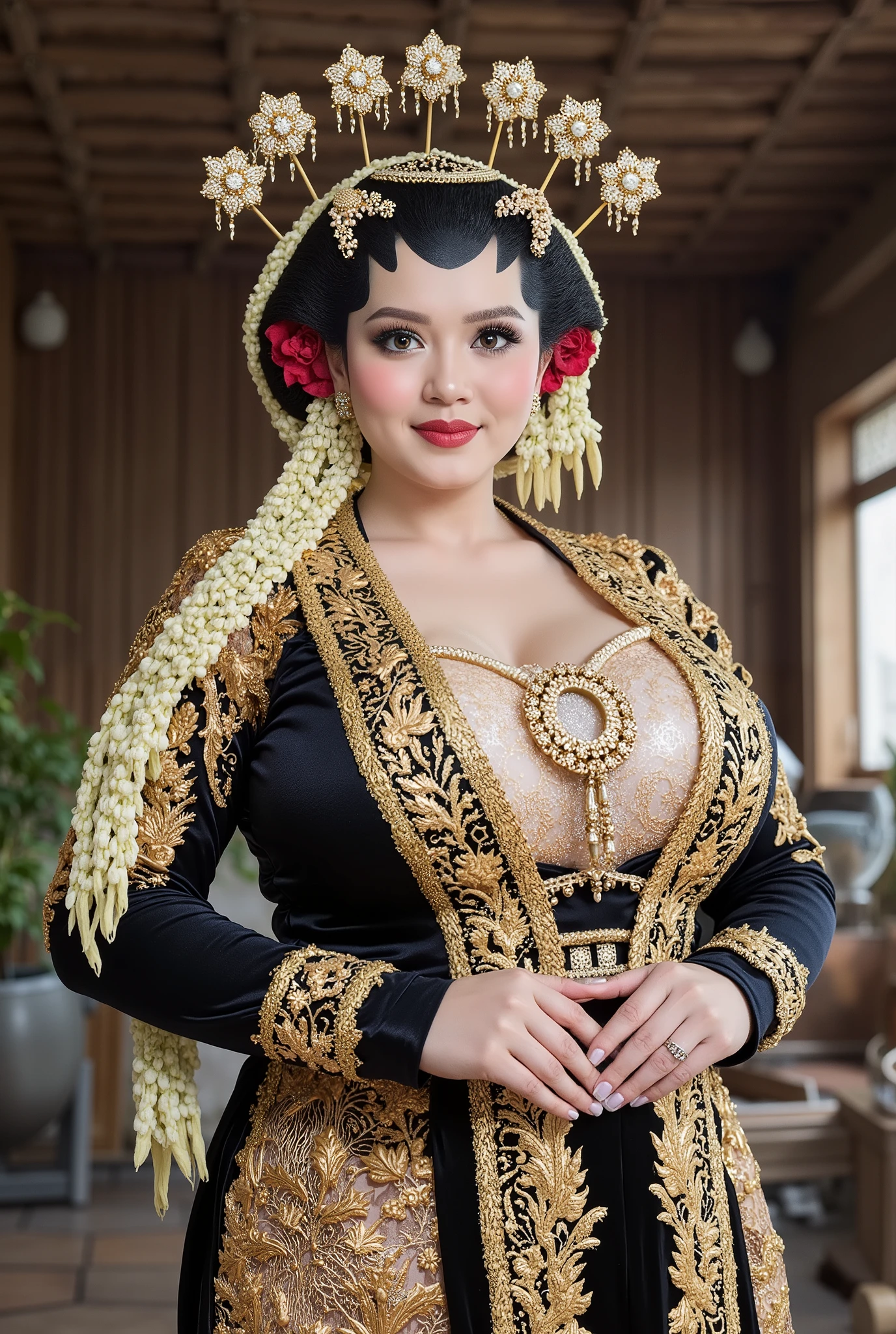 Hijab Women chubby huge boob in kebaya dress full body