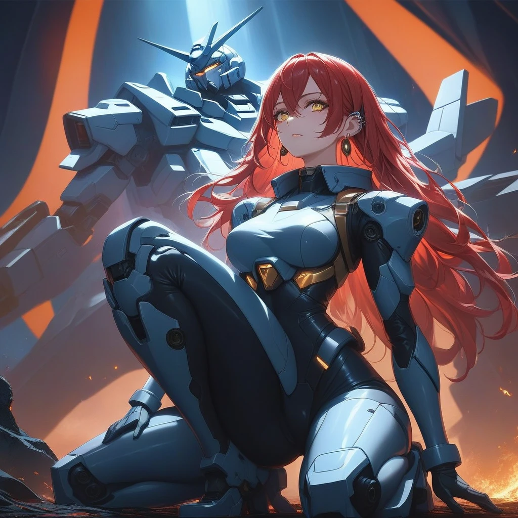 Mecanic girl, powerful mecha, explosion, magic, power, energy, tech, robotic
