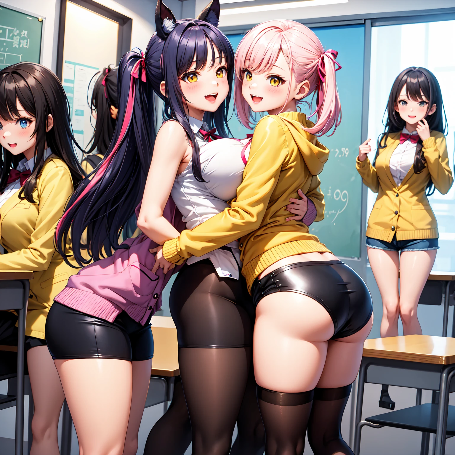 nswf,(wearing ,school uniform:1.3), {{skirt lift:1.3}},{huge pubic hair:1.8},full body shot,,(bottomless:1.3),long hair,(pink hair:1.3),{love juice in pussy:1.6},Top quality, 1 beautiful Japanese woman, ,high school student,(18 years old),medium hair, (Black hair:1.2), Ultra-realistic capture, Highly detailed, High resolution 16k close-up of human skin. Skin texture must be natural, With such detail that pores can be finely identified. Skin should look healthy, In a uniform tone. Use natural light and color,