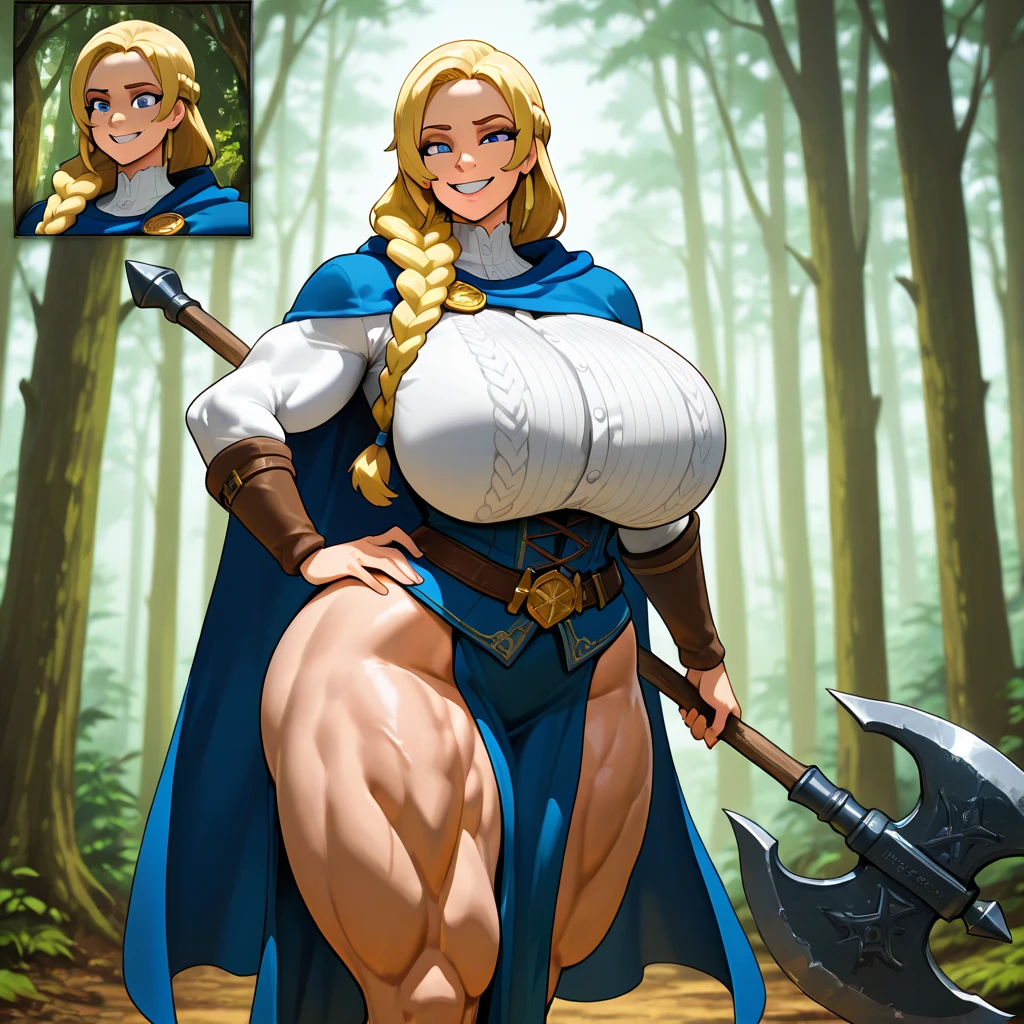 score_9, score_6_up, source_anime, medieval mercenary lady, mature woman, bimbo, long fluffy blonde hair, hair covering one eye, big puffy full lips, pouted lips, squinting eye, ((NSFW)), ((Full body)), ((gigantic breasts)), ((sagging breasts)), wide hips, thick thighs, huge ass, detailed background